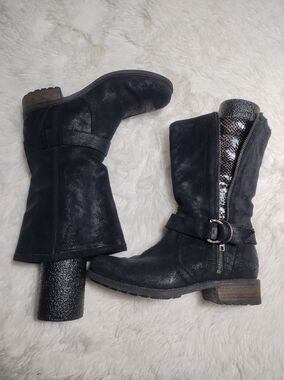 Ugg Black Mid-Calf Women's Leather Silva Boot-Sz 9.5